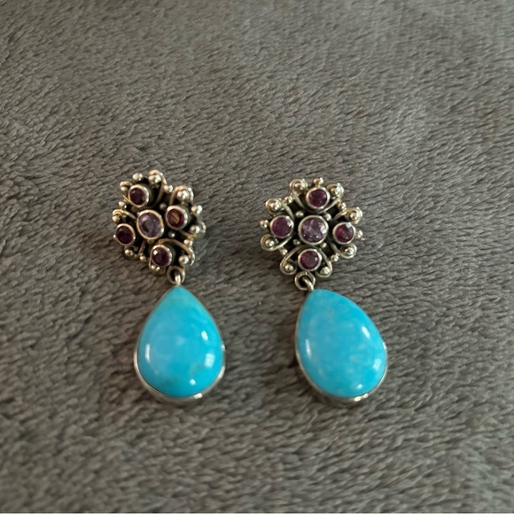 Nicky Butler Turquoise Rhodolite & Amethyst Earrings - Picture 3 of 7